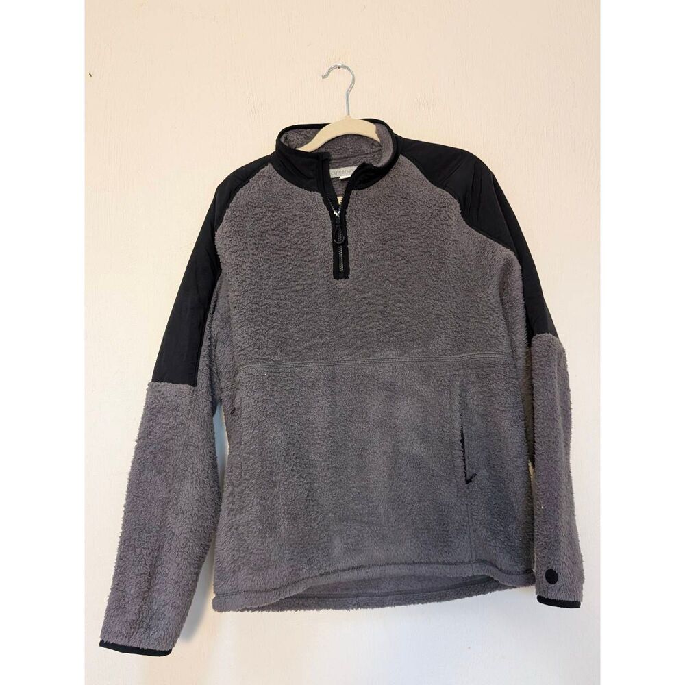 Outerknown Mens 1/4 Zip Skyline Fleece Pullover Sweater Gray Black Medium NWT